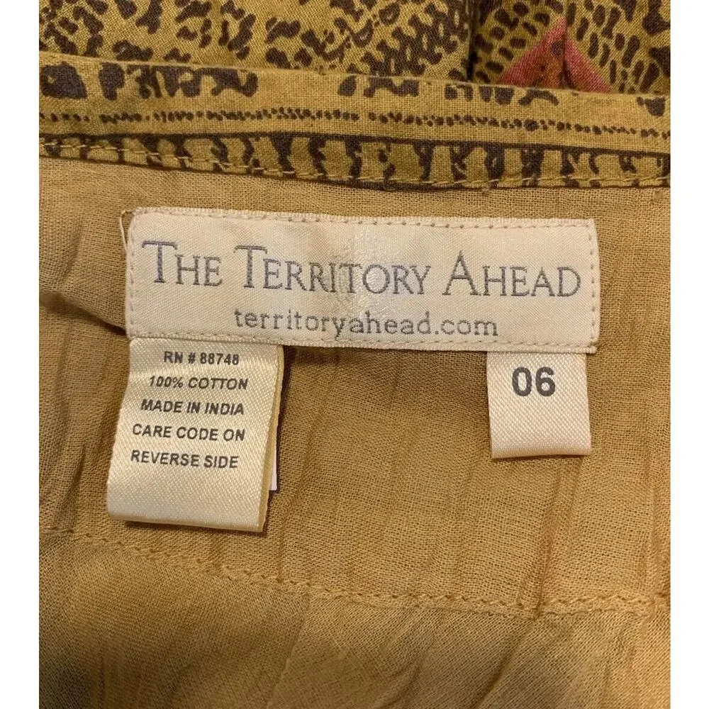 The‎ Territory Ahead Bohemian Cotton Midi Skirt A Line Size 6 Lined Southwestern